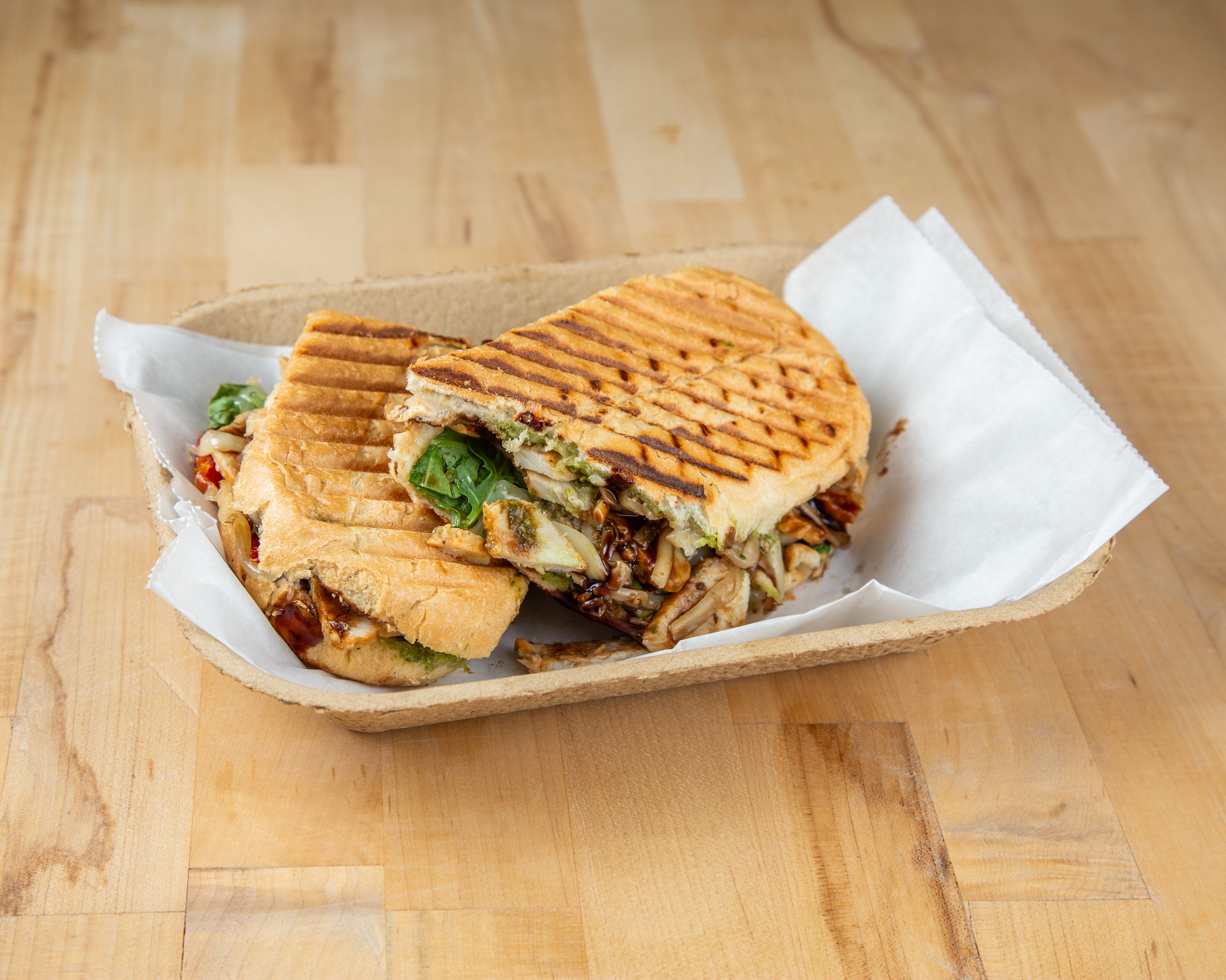 Grilled chicken pesto panini